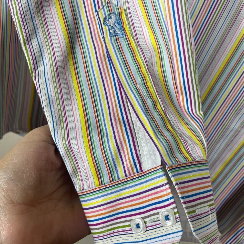 Bugatchi Men's Colorful Stripe Button-Up Shaped Fit Shirt L Preppy - Picture 4 of 7